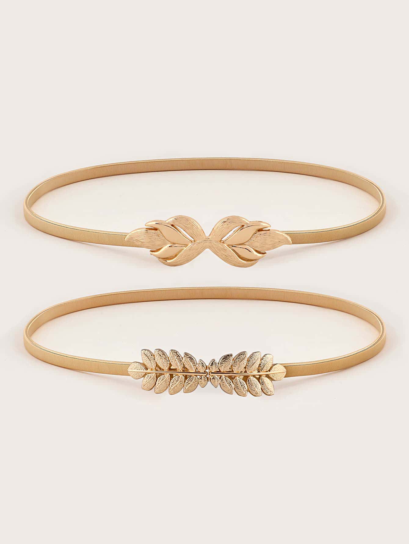 2pcs Metallic Leaf Buckle Belt Set