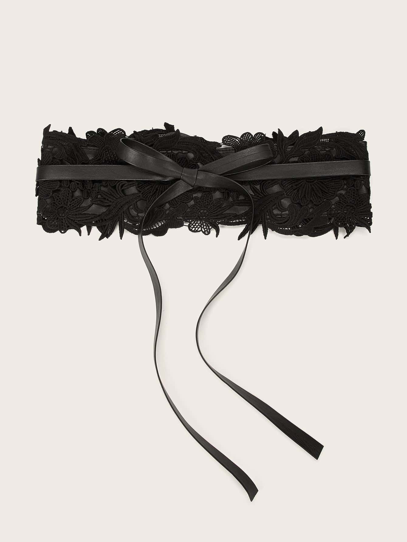 Lace Up Plus Size Corset Lace Belt - Black - View 1