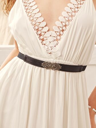 Boho Hollow Scroll Metal Buckle Curl Bälte Halloween Jul Sommar, Skola Höst, Höst, Halloween