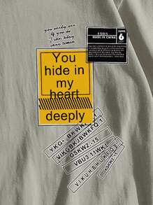 Manfinity EMRG Hombres Camiseta con estampado de slogan - Caqui - Ver 3