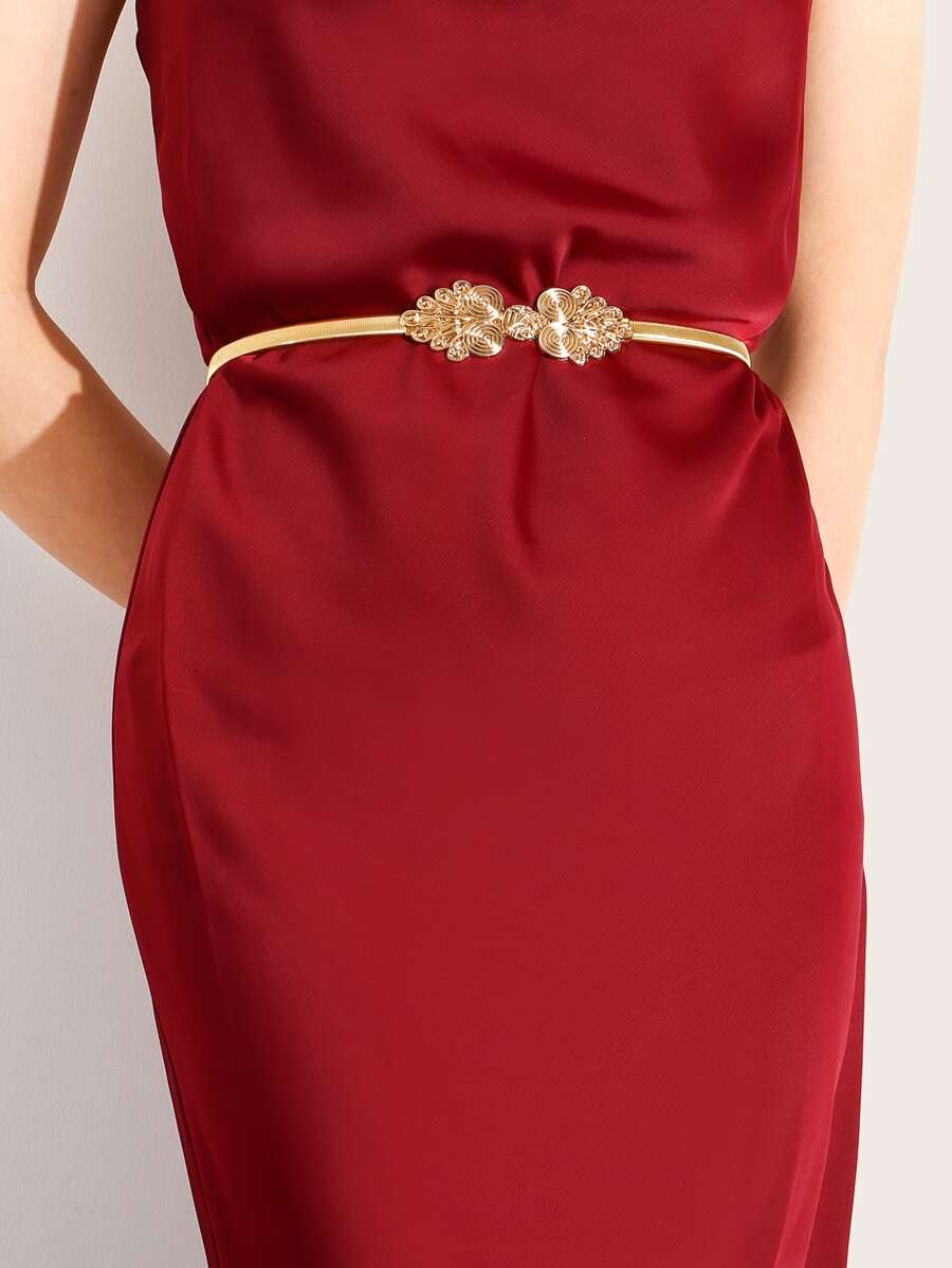 金屬搭扣緊身腰帶 - 金色 - 查看 1