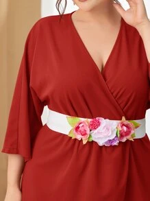 SHEIN Đầm Plus Size Đề can Thắt lưng Trọn gói Hoa Thanh lịch - Đỏ - Xem 4