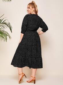 SHEIN Clasi 大碼缺口領波卡圓點a型連衣裙