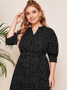 SHEIN Clasi 大碼缺口領波卡圓點a型連衣裙