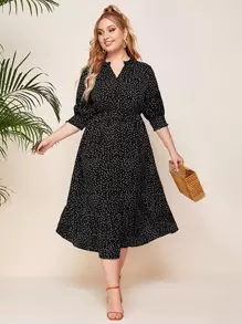 SHEIN Clasi 大碼缺口領波卡圓點a型連衣裙