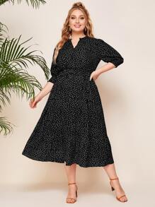 SHEIN Clasi 大碼缺口領波卡圓點a型連衣裙