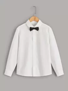 SHEIN 青少年男孩實色襯衫連蝴蝶結
