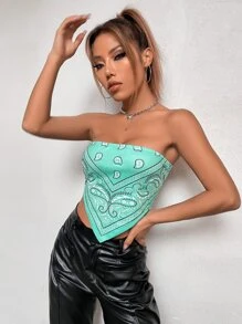 Paisley Print Tube Bandana Top - Mint Green - View 3