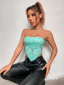 Paisley Print Tube Bandana Top - Mint Green - View 5