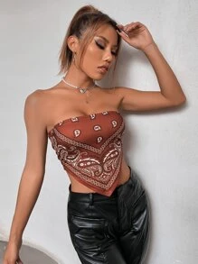 Top bandeau con estampado de paisley bajo asimétrico - Multicolor - Ver 5