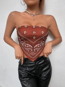 Top bandeau con estampado de paisley bajo asimétrico - Multicolor - Ver 6