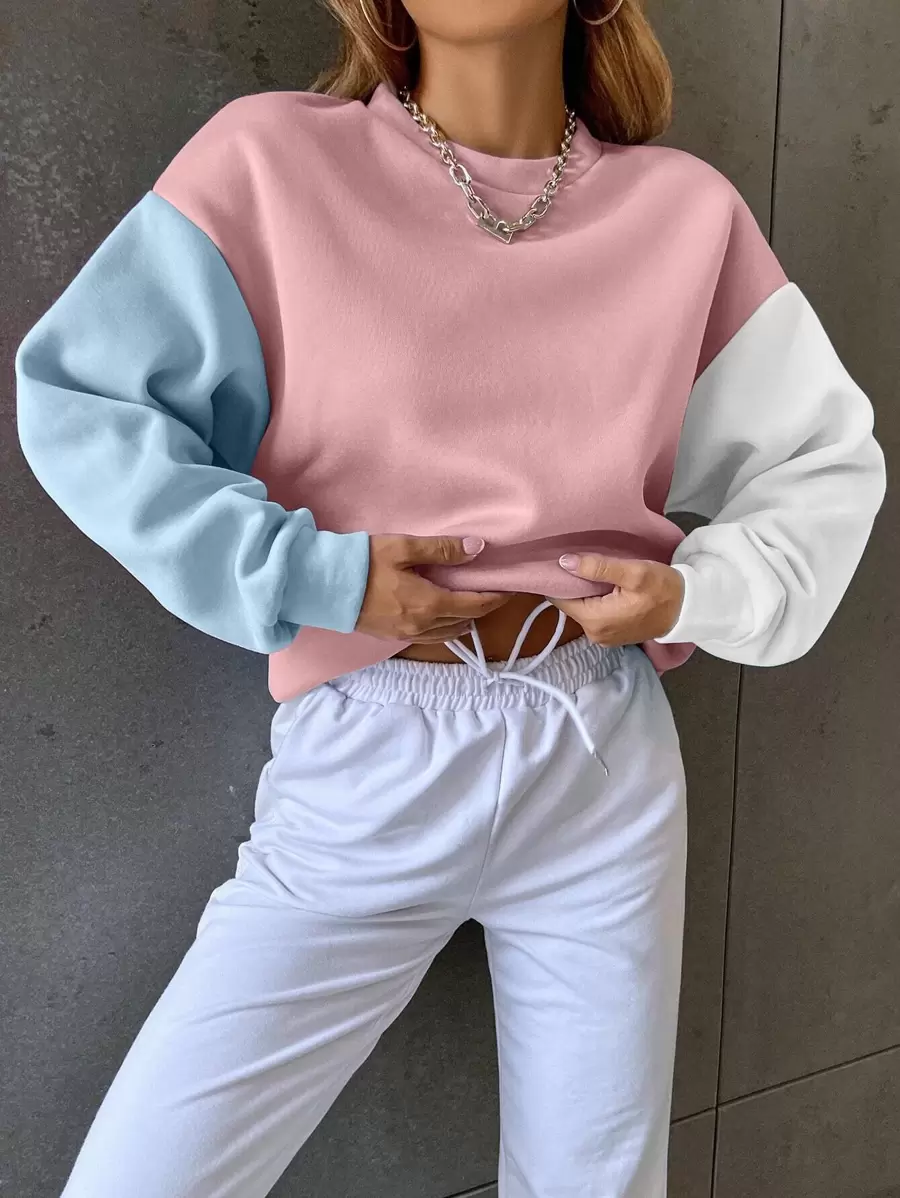 EURMUSE Sweatshirt mit Farbblock, Drop Shoulder - Babypink - Übersicht 1