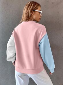 EURMUSE Sweatshirt mit Farbblock, Drop Shoulder - Babypink - Übersicht 2