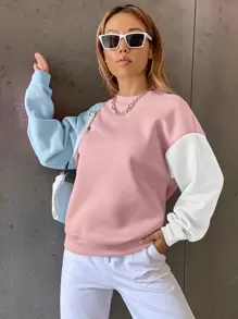 EURMUSE Sweatshirt mit Farbblock, Drop Shoulder - Babypink - Übersicht 4