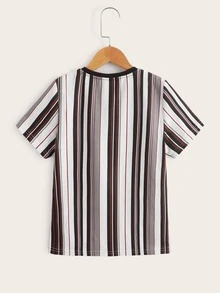 SHEIN 男孩補丁細節條紋印花撞色T恤 - 彩色 - 查看 2