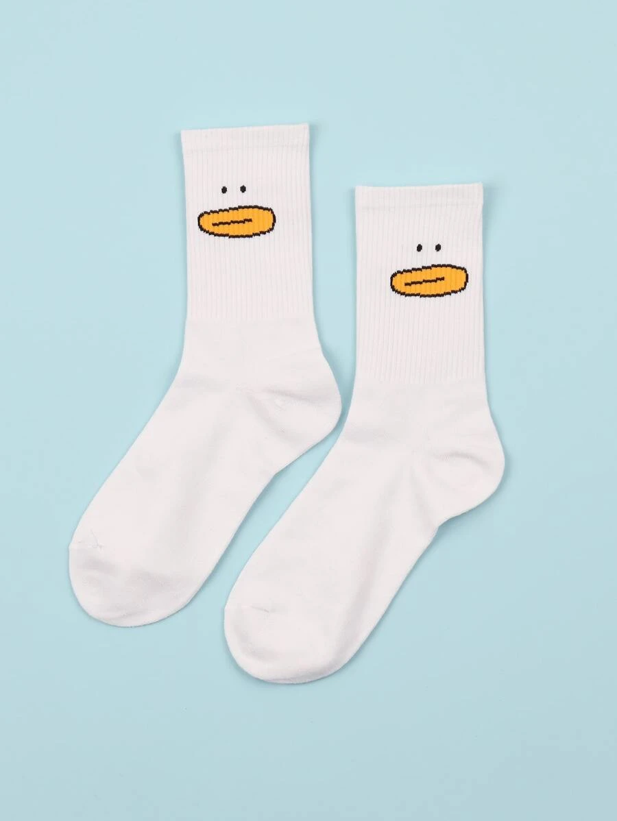 Men Cartoon Crew Socks - White - View 1
