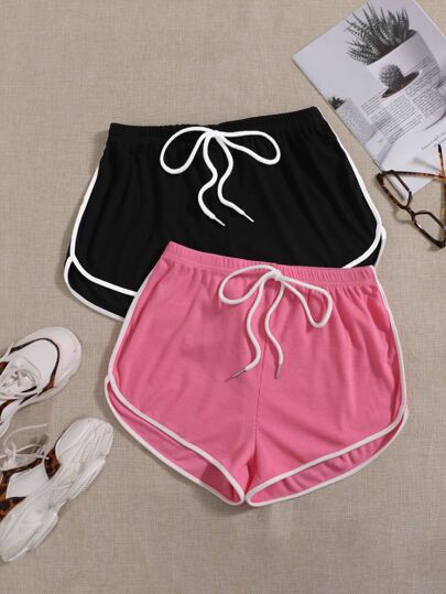 SHEIN EZwear 2 Packs Knot Waist Dolphin Shorts