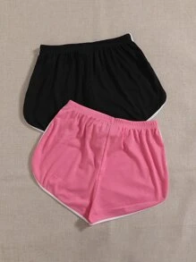 SHEIN EZwear 2 Packs Knot Waist Dolphin Shorts - Multicolor - View 3