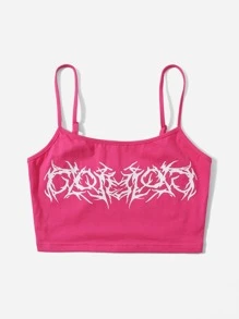 SHEIN Coolane 圖案印花吊帶短上衣 - 玫紅色 - 查看 3