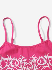 SHEIN Coolane 圖案印花吊帶短上衣 - 玫紅色 - 查看 4