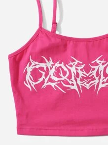 SHEIN Coolane 圖案印花吊帶短上衣 - 玫紅色 - 查看 5