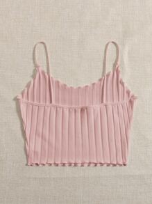 Muchica Áo hai dây Xù nhỏ Gân đan màu trơn Giải trí - Màu Hồng baby - Xem 2