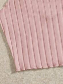 Muchica Áo hai dây Xù nhỏ Gân đan màu trơn Giải trí - Màu Hồng baby - Xem 3