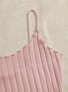 Muchica Áo hai dây Xù nhỏ Gân đan màu trơn Giải trí - Màu Hồng baby - Xem 4