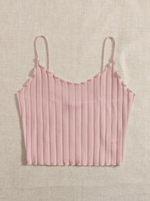 Muchica Áo hai dây Xù nhỏ Gân đan màu trơn Giải trí - Màu Hồng baby - Xem 5