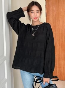 DAZY Flounce Sleeve Keyhole Back Blouse - Black - View 3