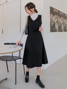 DAZY Đầm màu trơn Thanh lịch - màu đen - Xem 1