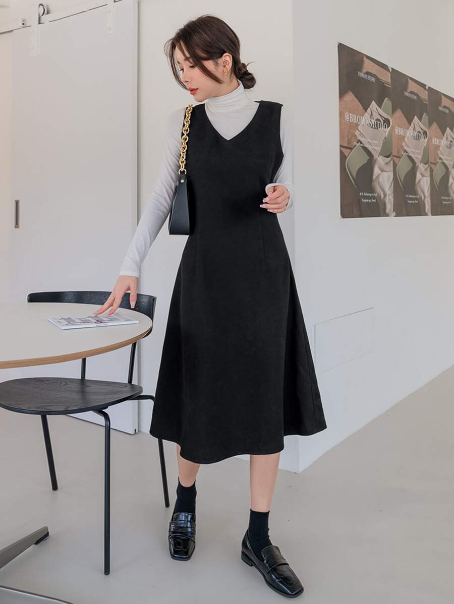 DAZY Đầm màu trơn Thanh lịch - màu đen - Xem 1