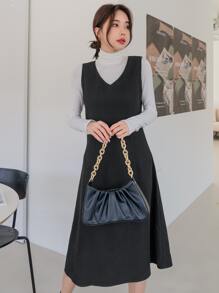 DAZY Đầm màu trơn Thanh lịch - màu đen - Xem 3