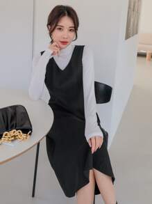 DAZY Đầm màu trơn Thanh lịch - màu đen - Xem 4