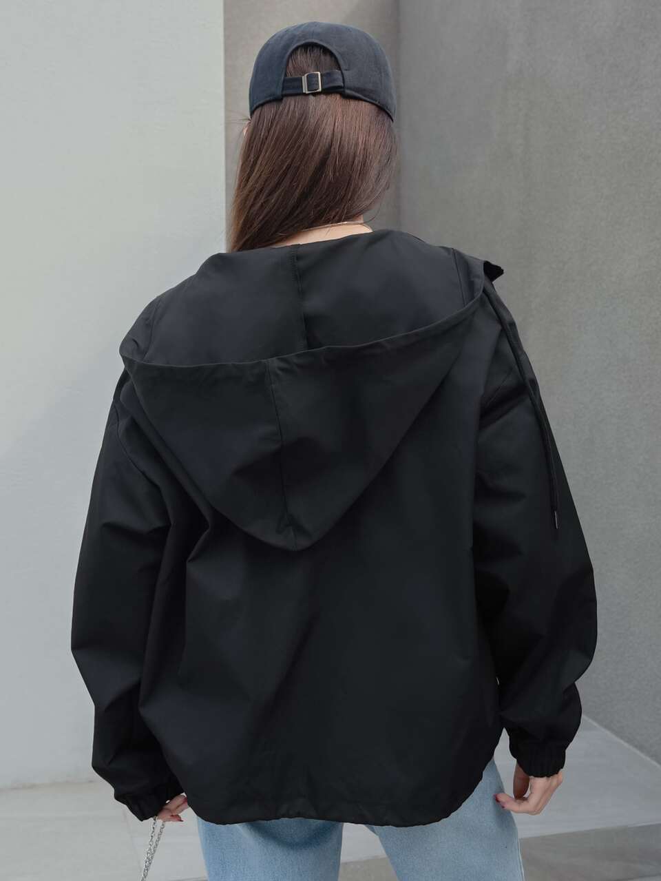 Drop Shoulder Drawstring Hooded Jacket,Fall Clothes