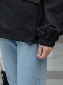 DAZY 落肩抽绳连帽夹克，秋装 - 黑色 - 查看 4