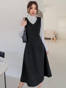 DAZY Đầm màu trơn Thanh lịch - màu đen - Xem 5