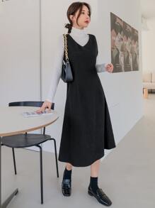 DAZY Đầm màu trơn Thanh lịch - màu đen - Xem 6