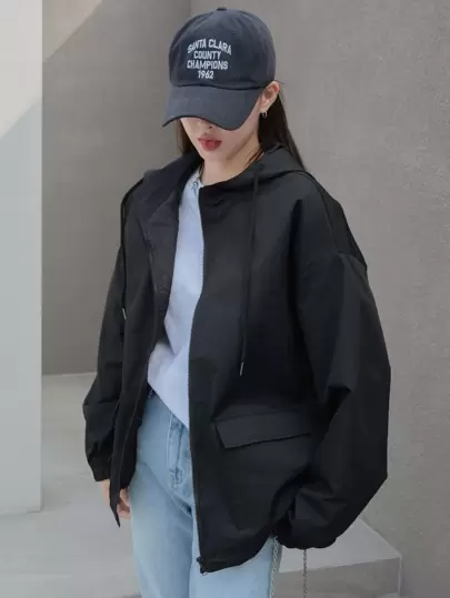 DAZY 落肩抽绳连帽夹克，秋装