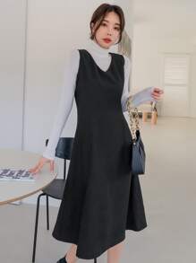 DAZY Đầm màu trơn Thanh lịch - màu đen - Xem 7