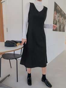 DAZY Đầm màu trơn Thanh lịch - màu đen - Xem 8