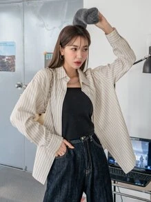 DAZY Vertical Striped Drop Shoulder Shirt - Multicolor - View 3