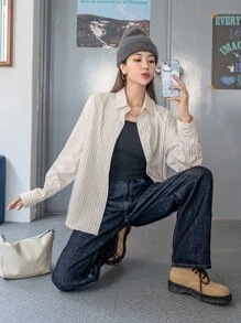 DAZY Vertical Striped Drop Shoulder Shirt - Multicolor - View 7