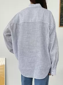 DAZY 条纹印花落肩衬衫，秋装长袖上衣 - 彩色 - 查看 2