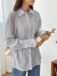 DAZY 条纹印花落肩衬衫，秋装长袖上衣 - 彩色 - 查看 5