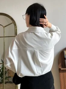 DAZY Drop Shoulder Pocket Patched Shirt - White - View 7