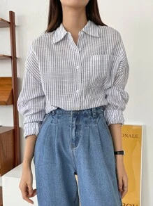 DAZY 条纹印花落肩衬衫，秋装长袖上衣 - 彩色 - 查看 6