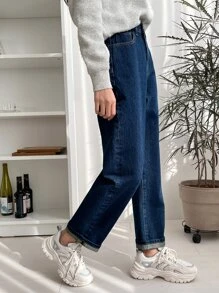 DAZY High Waist Straight Leg Jeans - Dark Wash - View 8