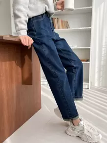 DAZY High Waist Straight Leg Jeans - Dark Wash - View 4