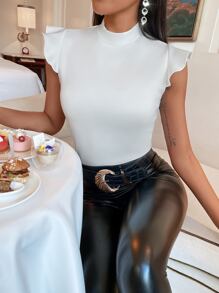 SHEIN SXY Áo thun nữ Xù màu trơn Giải trí - trắng - Xem 1